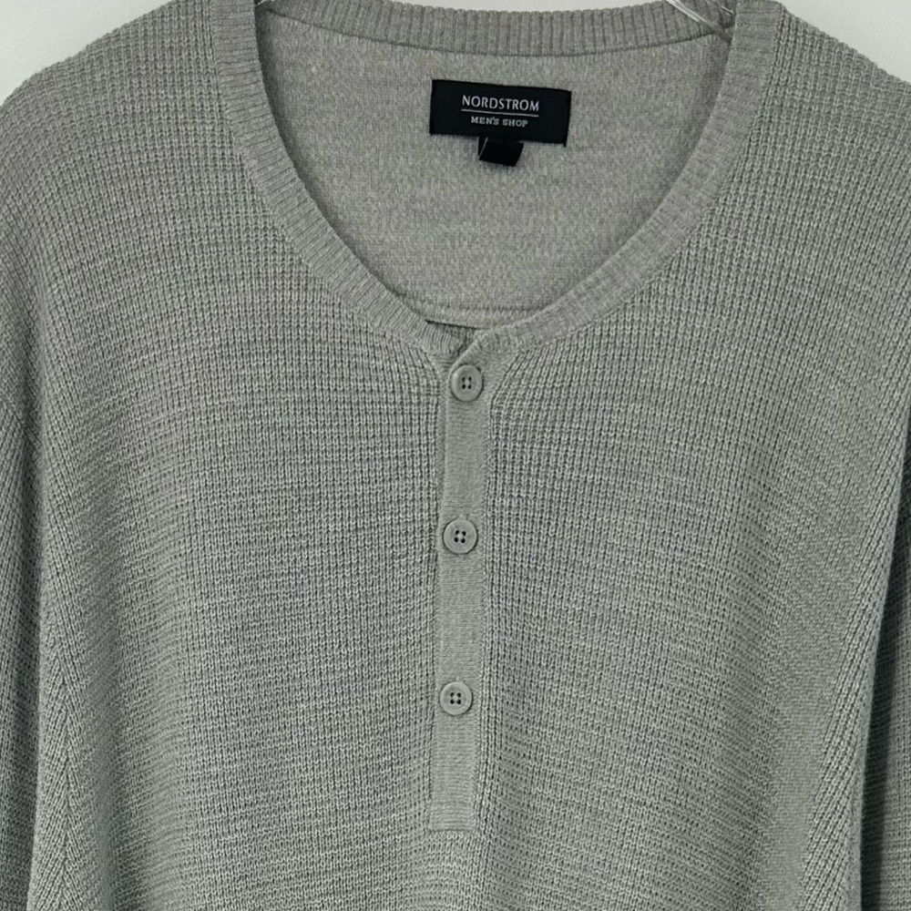 Nordstrom Merino Wool Mens Sweater Quarter Button Gray XL Soft Knit | D1991 - Picture 2 of 8